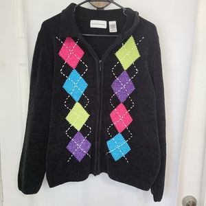 Alfred Dunner Women's Full Zip Sweater, Size: Large Color: Black